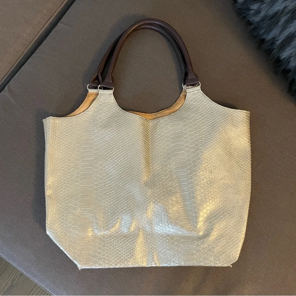 Neiman Marcus Gold Fake Snakeskin Tote - Picture 2 of 8